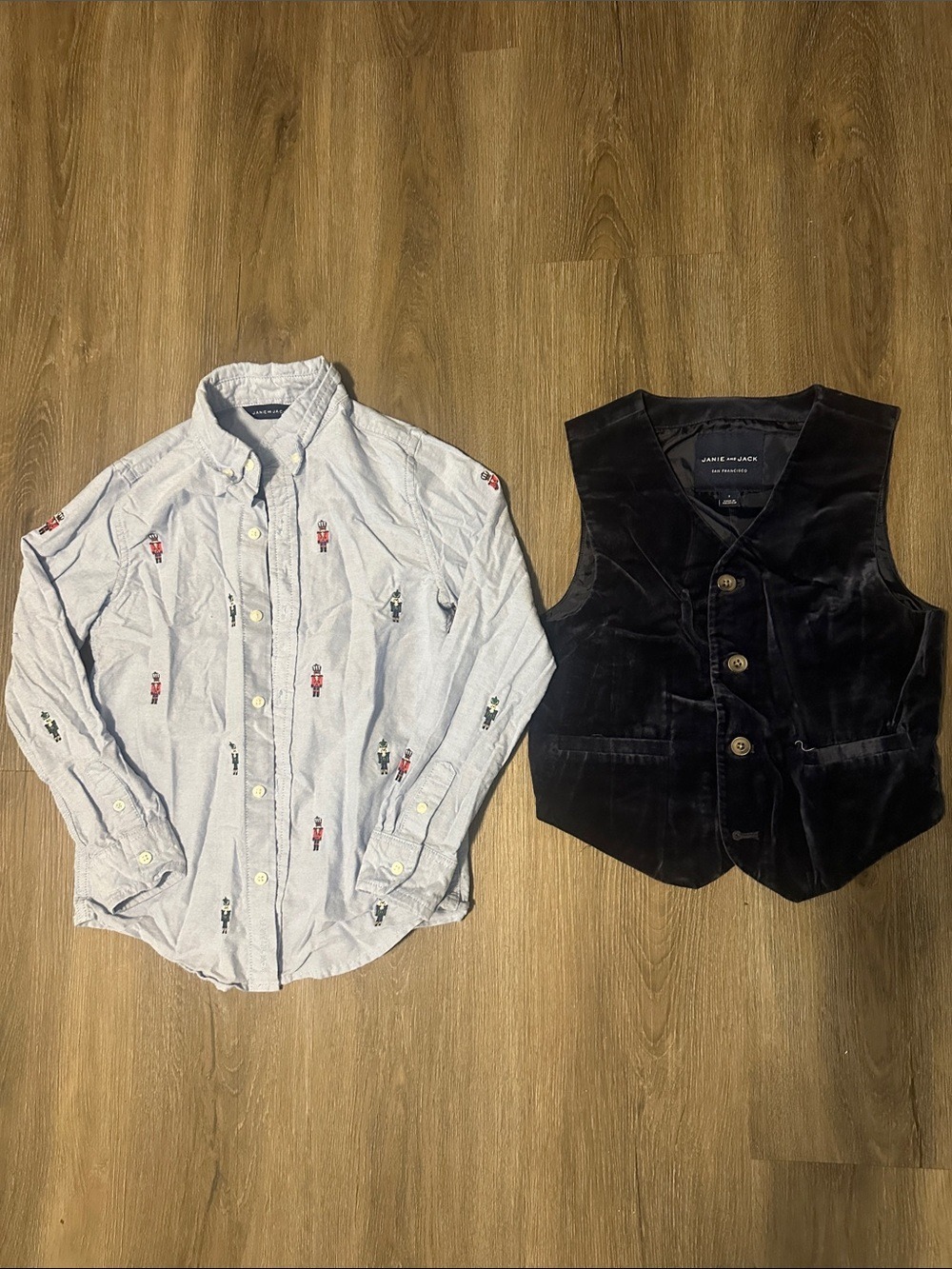 Janie and Jack Button-Down Shirt with Nutcracker Embroidery and Vest size 7